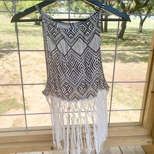 En Créme Boho Tribal Fringe Top